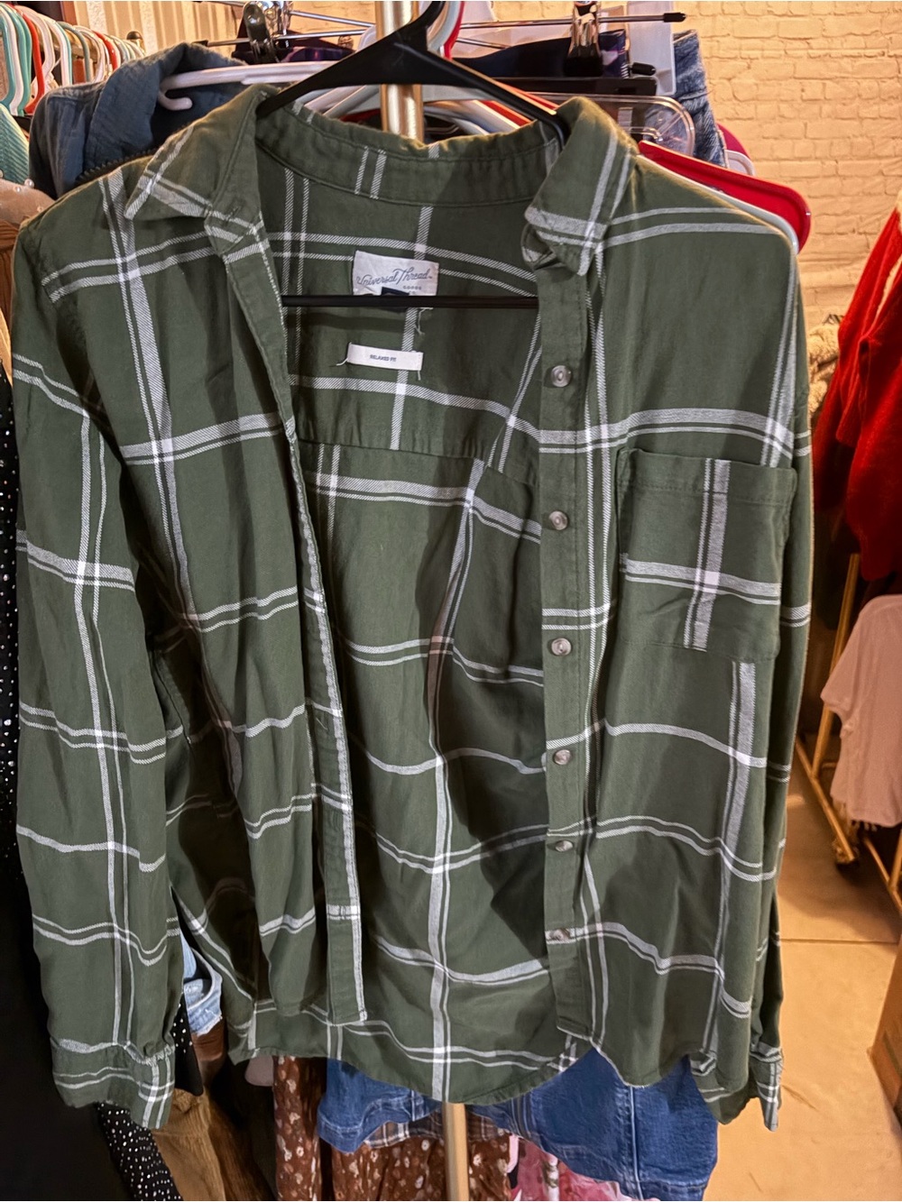 Universal Thread Olive Green Plaid Button-Down Shirt